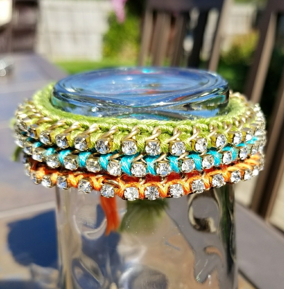 Set of 3 colorful rhinestone and thread bracelets